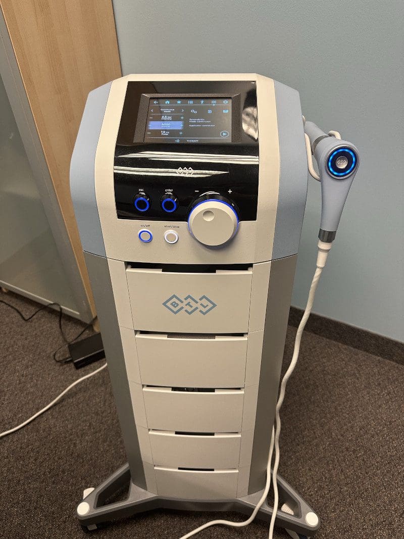 What should I do if the shockwave therapy machine is broken?